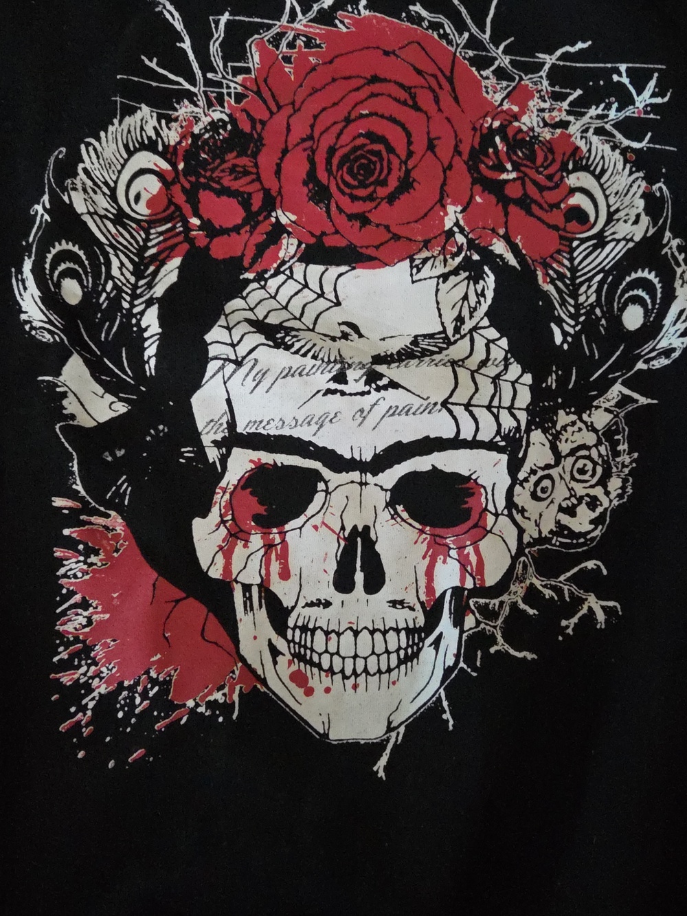 Too Fast | Message of Pain Poem Frida Bleeding Skull Roses Oversize Sweatshirt - Picture 2 of 6